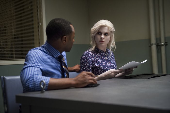 Malcolm Goodwin and Liv Moore in an interrogation room