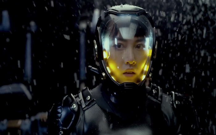 Rinko Kikuchi in a futuristic helmet
