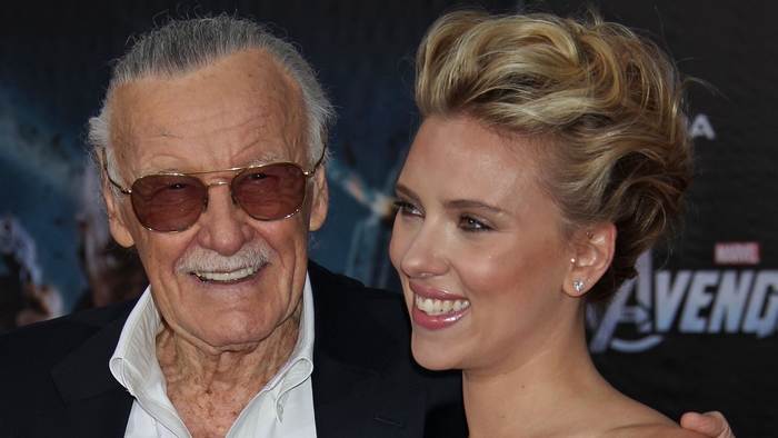 Stan Lee and Scarlett Johansson at The Avengers premiere