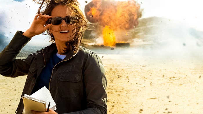 Tina Fey in front of an explosion