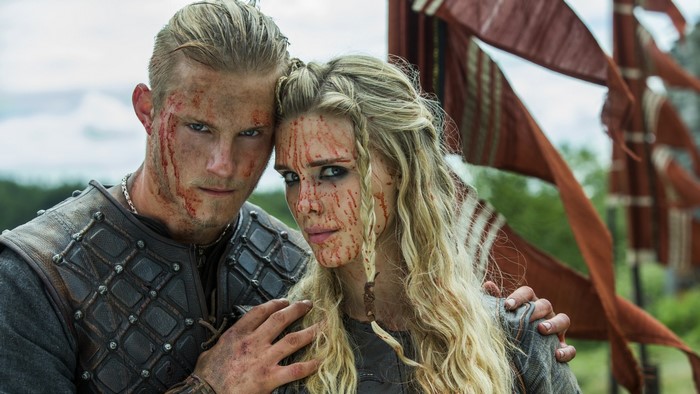 Alexander Ludwig and Katheryn Winnick in Vikings