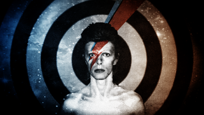 David Bowie with lightning bolt face paint
