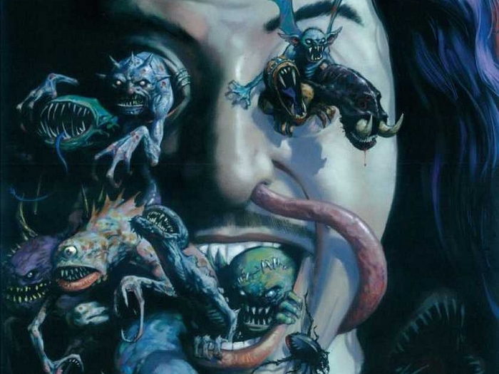 Monsters emerging from Gene Simmons' face