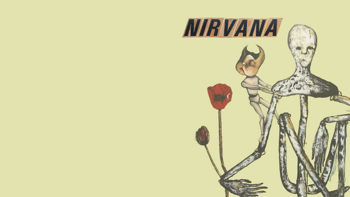 Nirvana album cover with figures and poppies