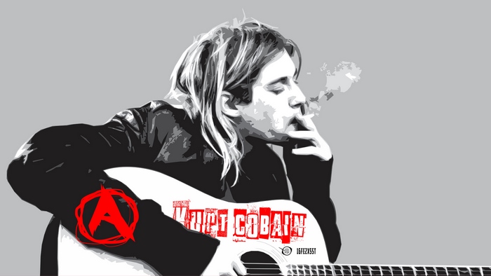 Kurt Cobain playing guitar and smoking