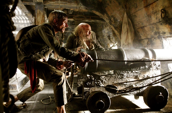 Mackenzie Crook and another man on a ship