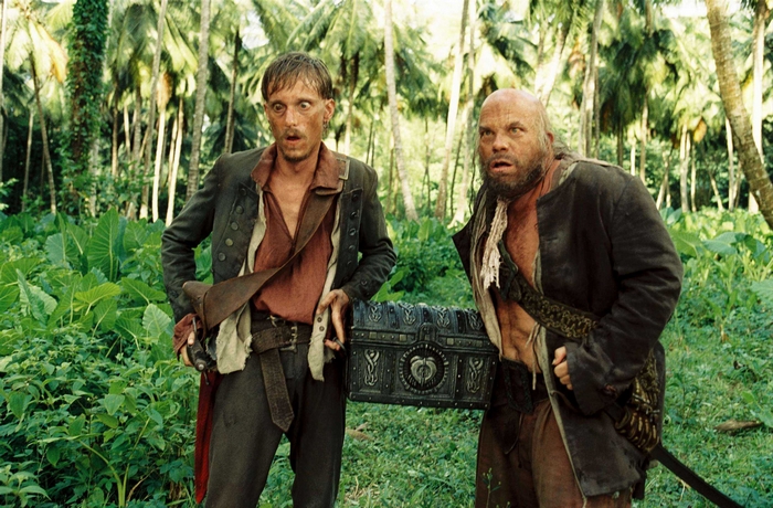 Mackenzie Crook and another man with a chest