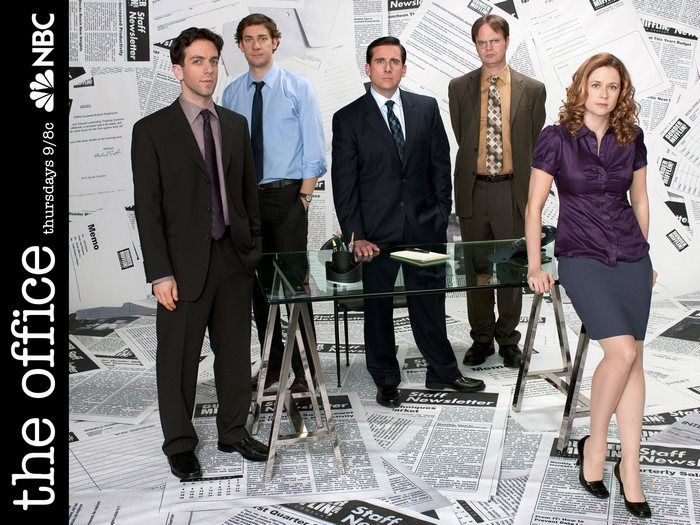 The Office cast on newspaper background