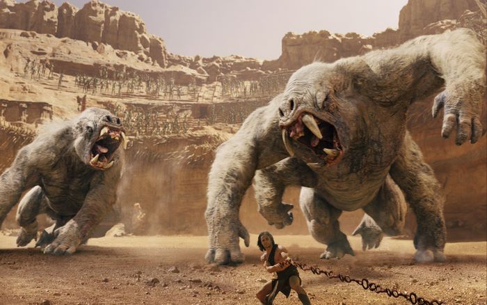 John Carter fighting two creatures
