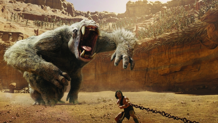 John Carter fighting a large ape-like creature