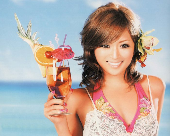 Ayumi Hamasaki with a tropical cocktail