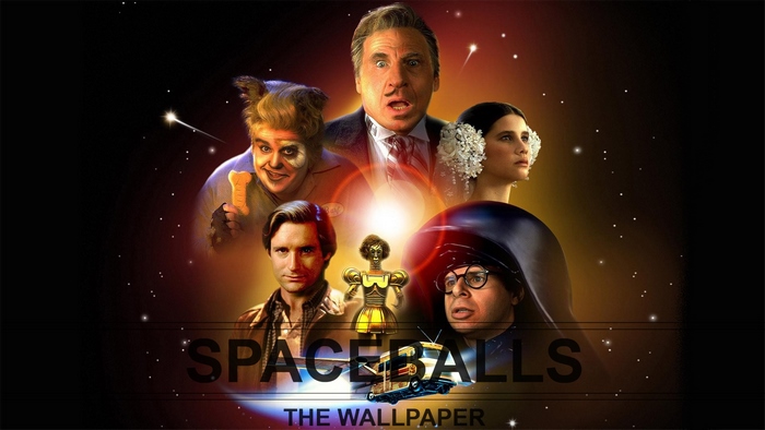 Spaceballs characters with the Millennium Falcon