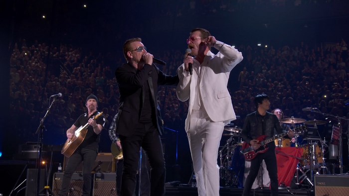 Bono and The Edge performing live