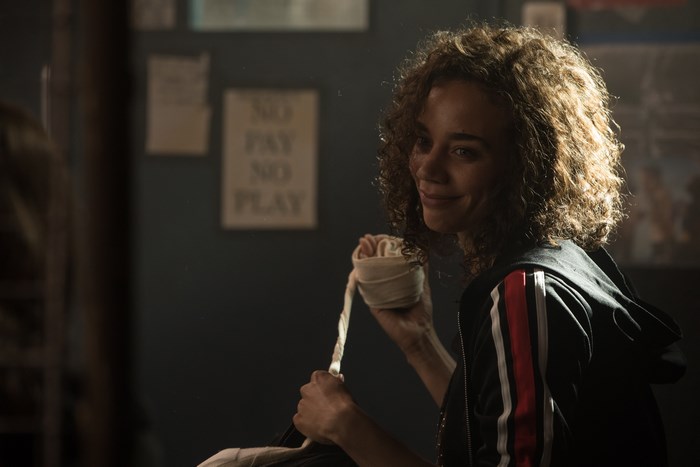 Hannah John-Kamen in a boxing gym