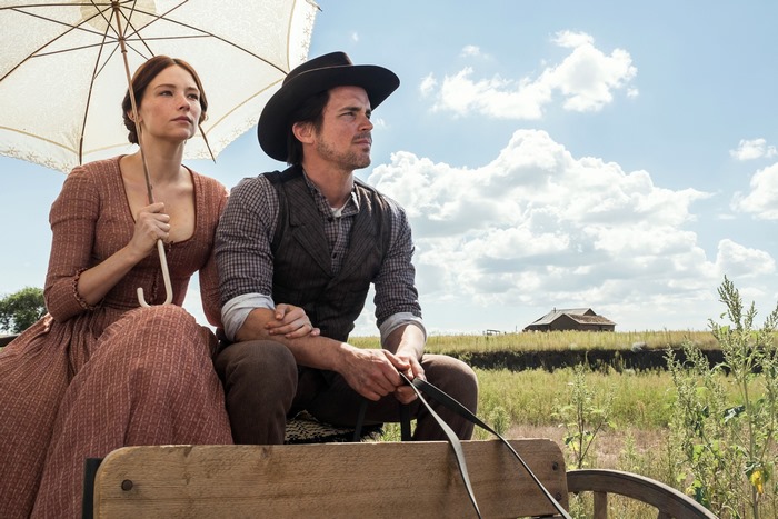 Haley Bennett and Matt Bomer in a wagon