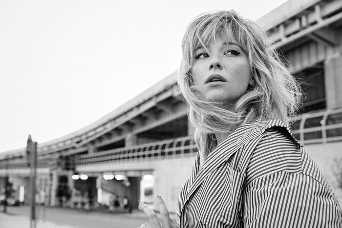 Haley Bennett in striped shirt