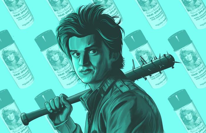 Steve Harrington from Stranger Things with a nail bat