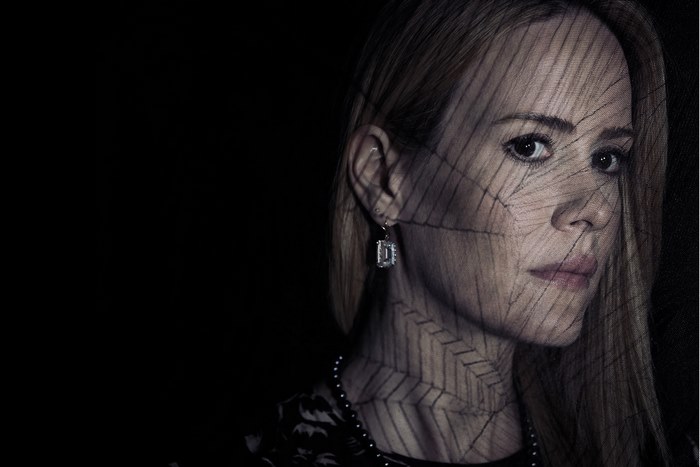 Sarah Paulson with spider web pattern