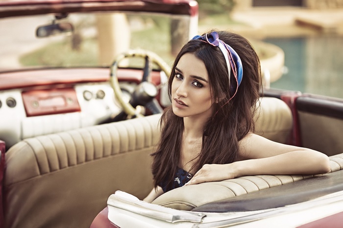 Shraddha Kapoor in a vintage convertible car