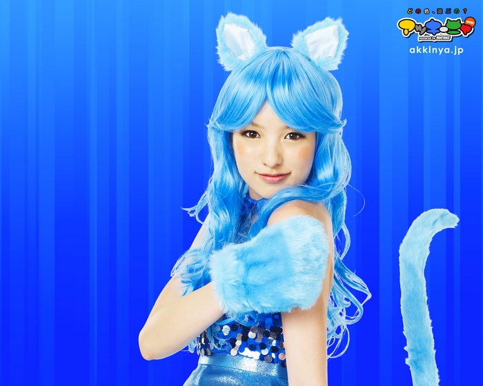 Akina Minami in blue cat costume