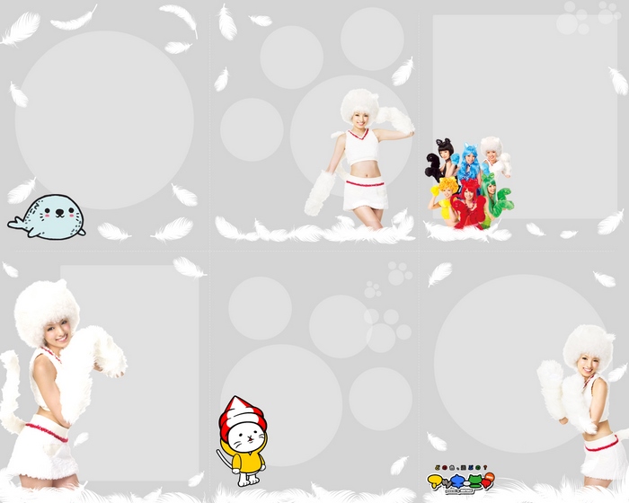 Akina Minami in costume with cartoon characters