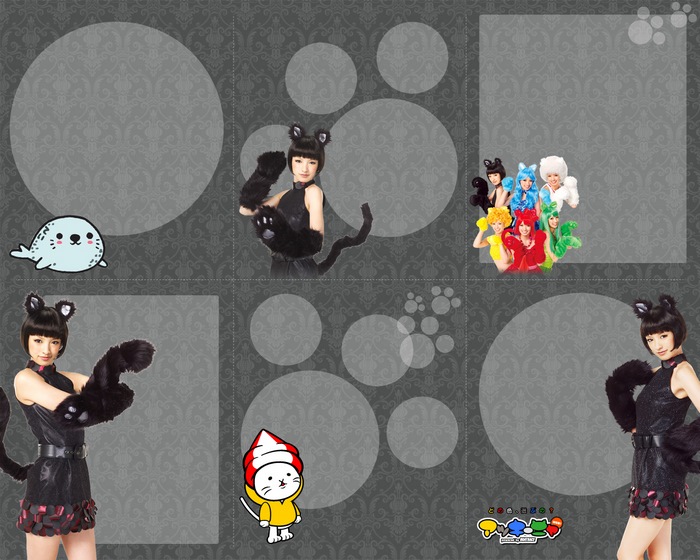 Akina Minami in cat costumes with other performers