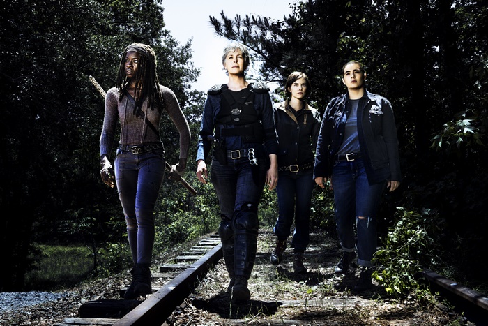 The Walking Dead: Michonne, Carol, Maggie, and Connie on Train Tracks