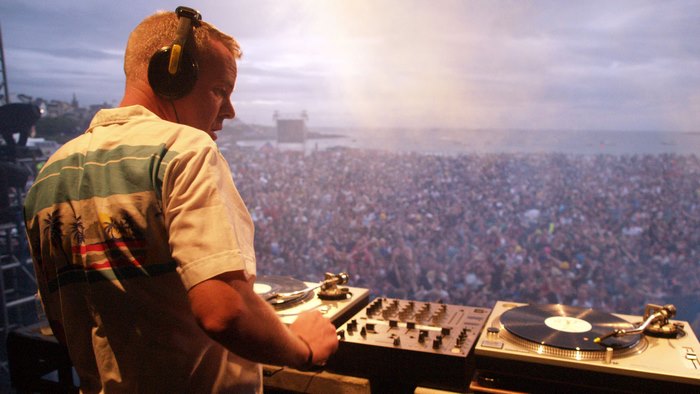 Fatboy Slim DJing for a large crowd