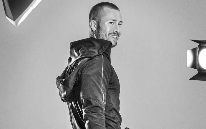 Glen Powell in a studio photoshoot
