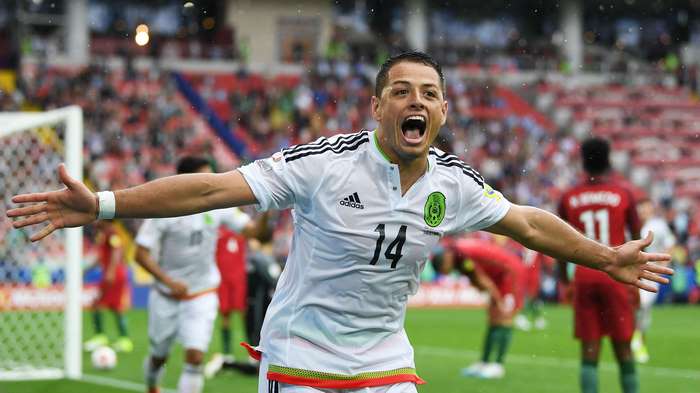 Javier Hernández celebrating a goal for Mexico