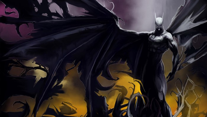 Batman with large tattered wings