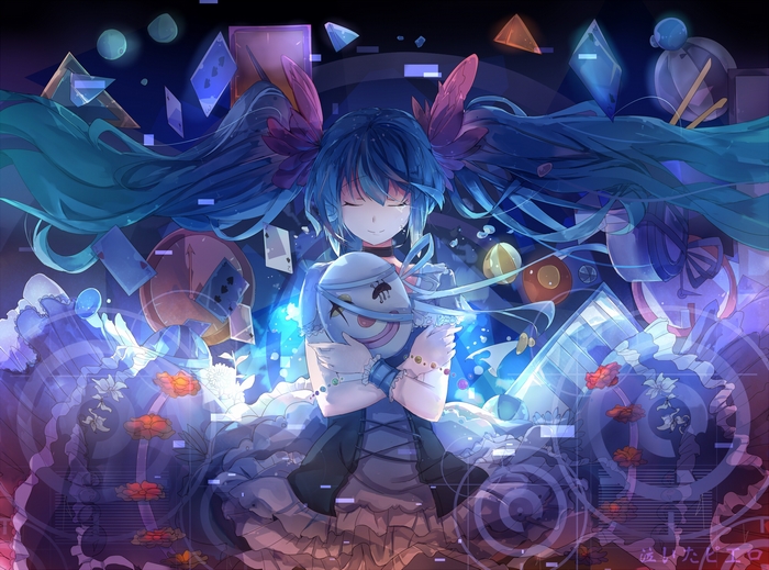 Hatsune Miku holding a doll