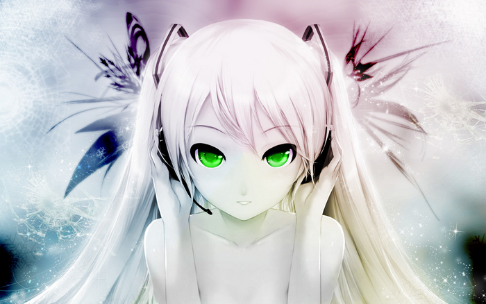 Hatsune Miku with headphones and butterfly wings
