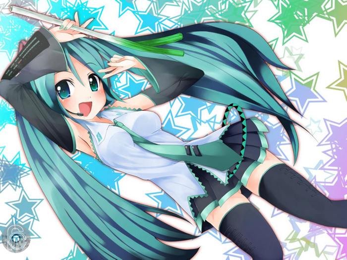 Hatsune Miku holding a leek