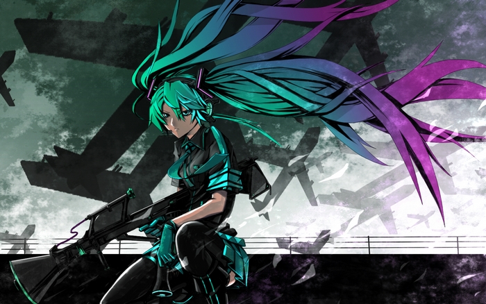 Hatsune Miku with a rifle
