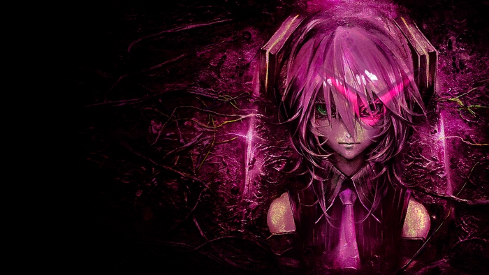 Hatsune Miku with pink hair and headphones