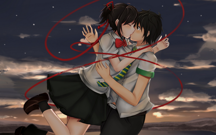 Mitsuha Miyamizu and Taki Tachibana kissing