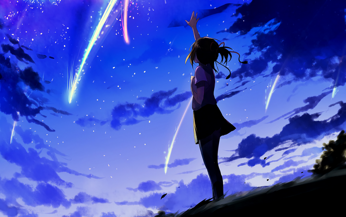Mitsuha Miyamizu Silhouette Under Vibrant Meteor Shower