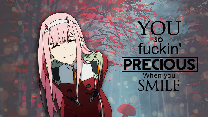 Zero Two from Darling in the FranXX with text