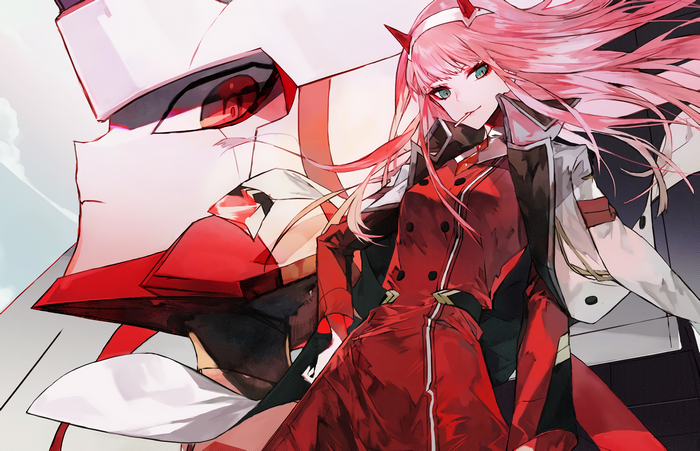 Zero Two from Darling in the FranXX with a robot