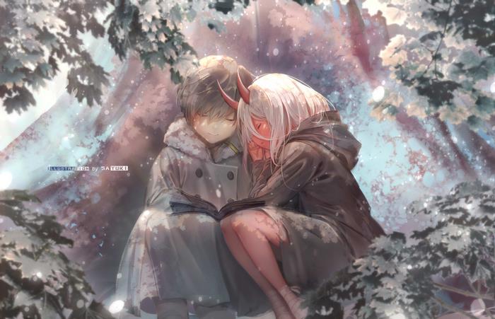 Zero Two and Hiro from Darling in the FranXX in winter