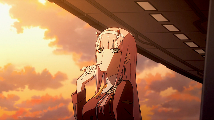 Zero Two with Thoughtful Expression at Sunset