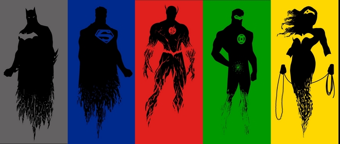 Justice League Silhouettes: Batman, Superman, Flash, Green Lantern, Wonder Woman