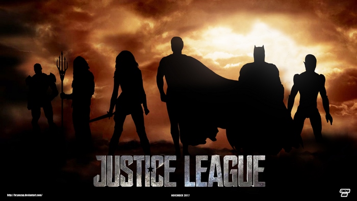 Justice League movie poster with silhouettes
