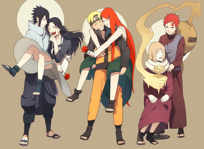 Sasuke, Naruto, and Gaara with their partners from Naruto