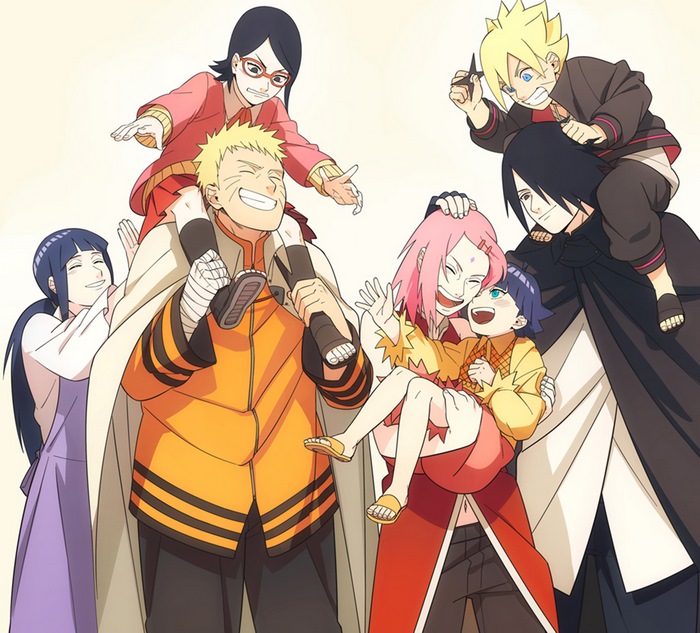 Naruto, Sasuke, Sakura, Hinata and their children