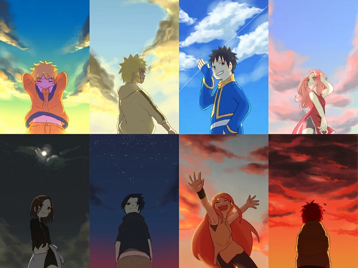 Naruto, Sasuke, Sakura, and other characters from Naruto