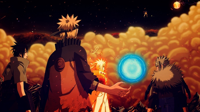 Naruto, Sasuke, Minato, and Tobirama with Rasengan