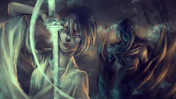 Rukia Kuchiki with a ghostly figure