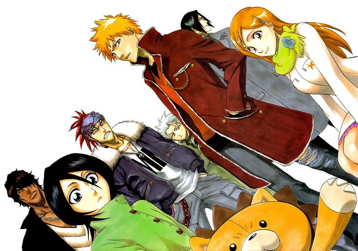 Bleach characters Ichigo, Rukia, Renji, Orihime, and others